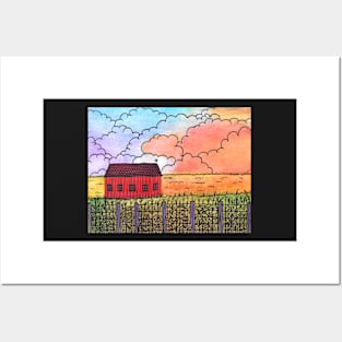 Farmer's Field at Sunset Posters and Art